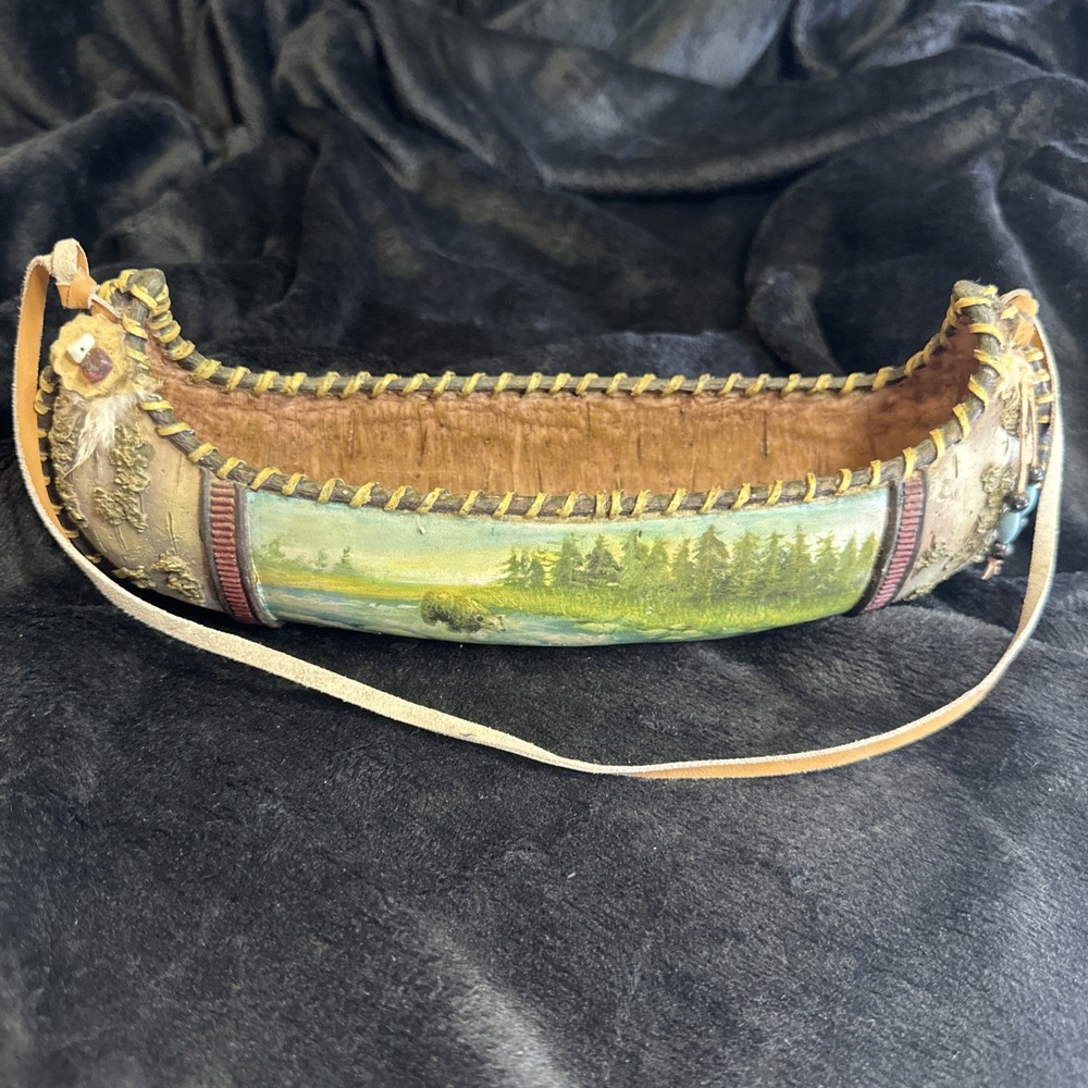 Native American Canoe Decoration Bear Stream Painted Detailing
